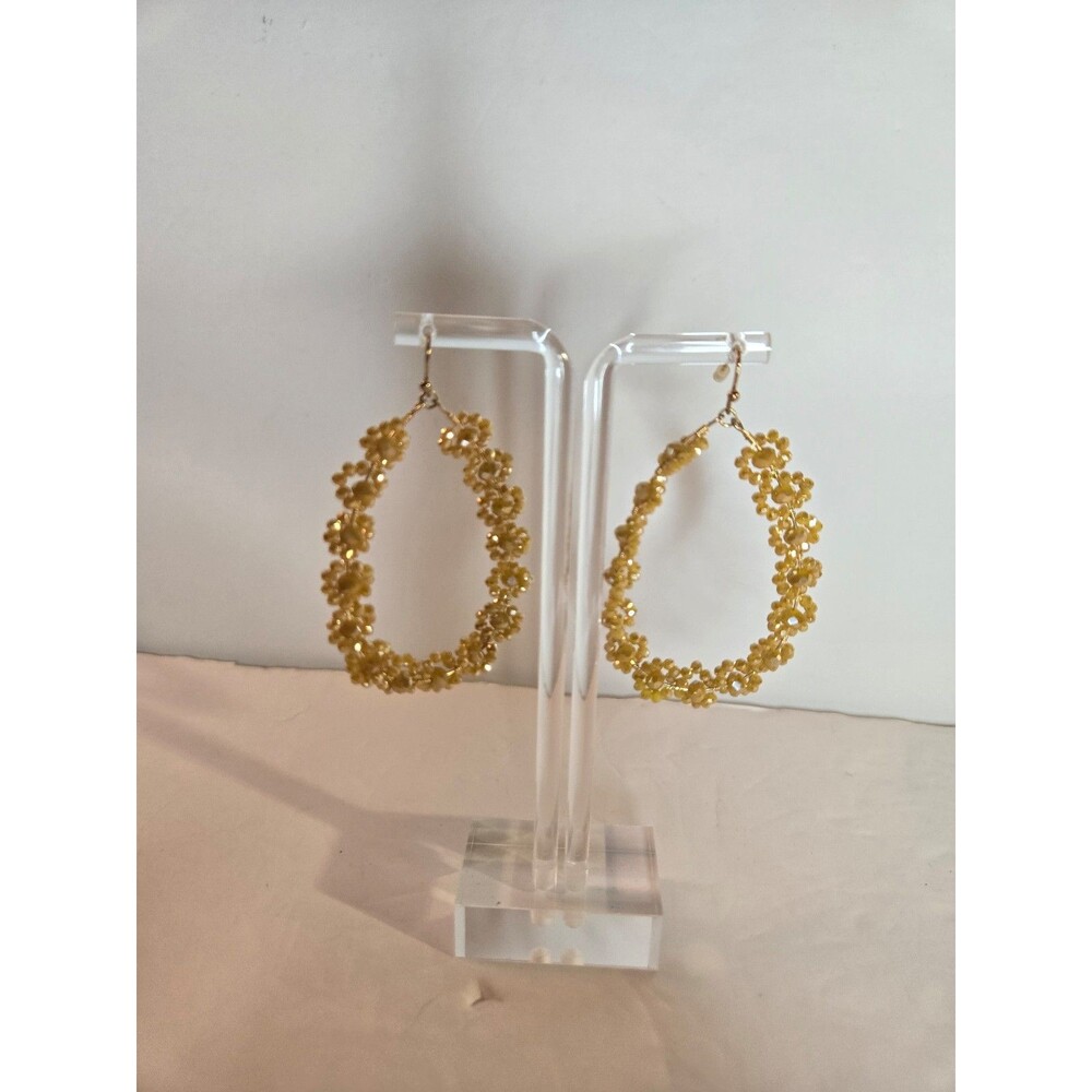 Yellow Seed Bead Dangle Earrings Floral Designs